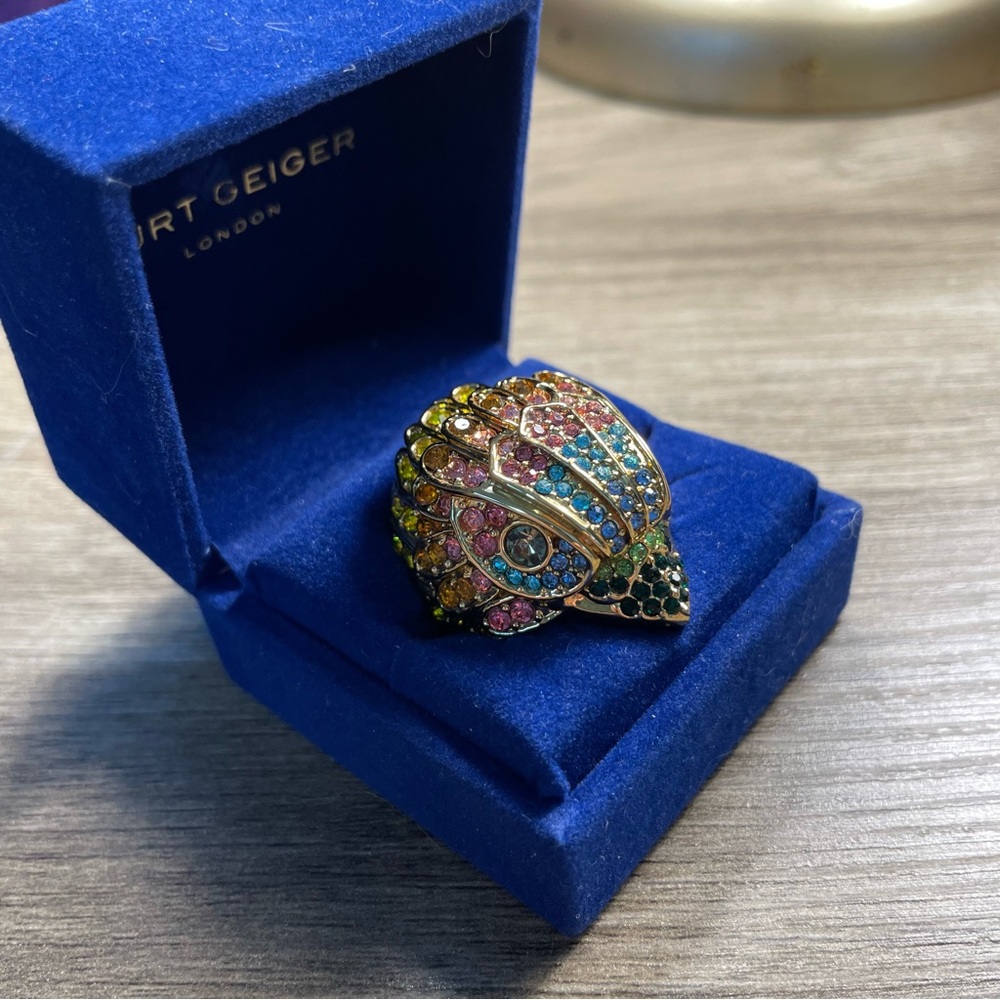 KURT GEIGER London COLORFUL RAINBOW Jeweled EAGLE Designer COCKTAIL RING w BOX - Picture 2 of 6